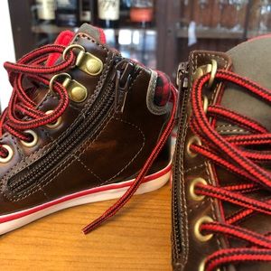 GAP faux leather sneakers w/ buffalo plaid detail